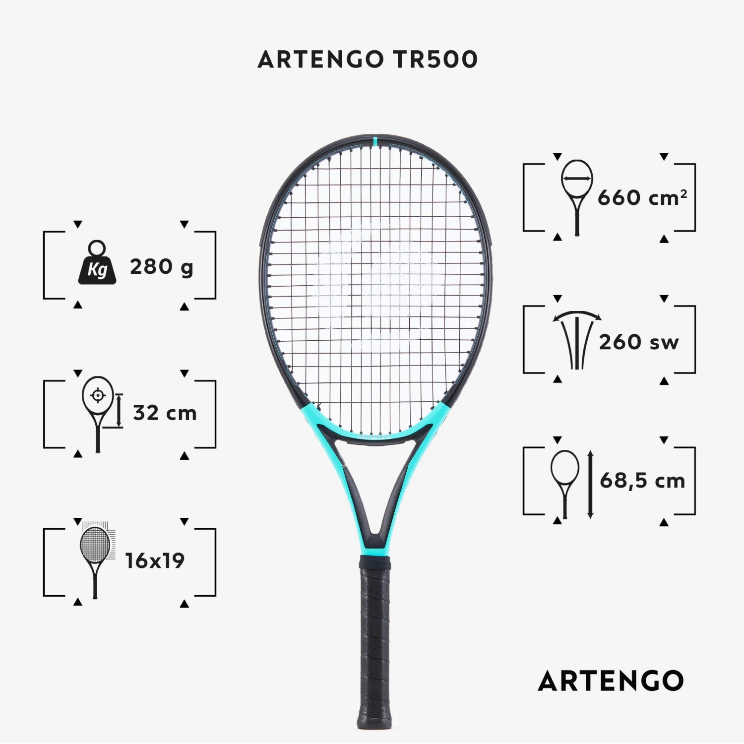 Artengo Adult Tennis Racket TR500 - Blue 9 Artengo Adult Tennis Racket TR500 - Blue - Image 9