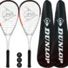 Dunlop Hyper Tour Squash Racket Twin Pack, Inc Covers & 3 Squash Balls
