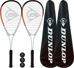 Dunlop Hyper Tour Squash Racket Twin Pack, Inc Covers & 3 Squash Balls