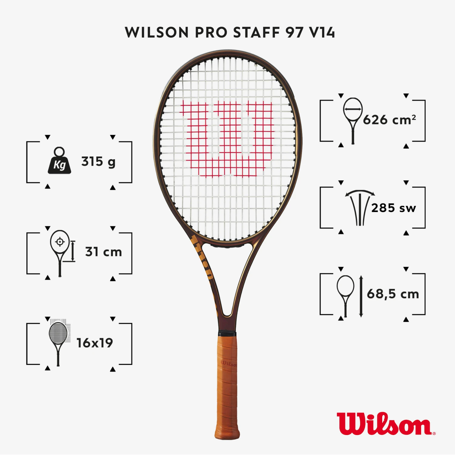 Wilson Adult 315 G Unstrung Tennis Racket Pro Staff 97 V14 2 Wilson Adult 315 G Unstrung Tennis Racket Pro Staff 97 V14 - Image 2