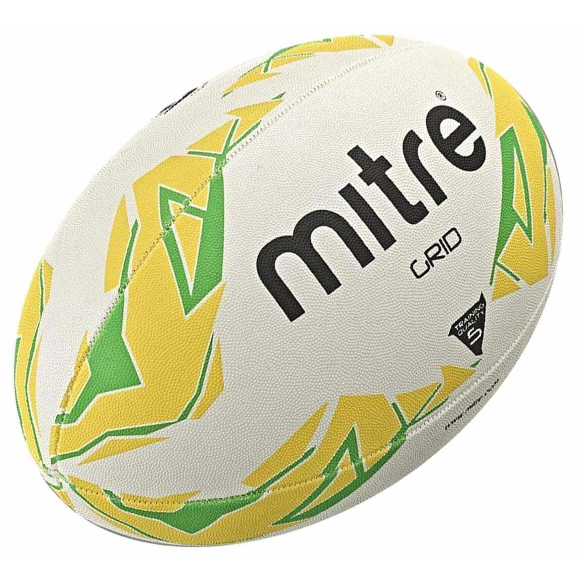 Mitre Grid Rugby Ball (White/Yellow/Green) 2 Mitre Grid Rugby Ball (White/Yellow/Green) - Image 2