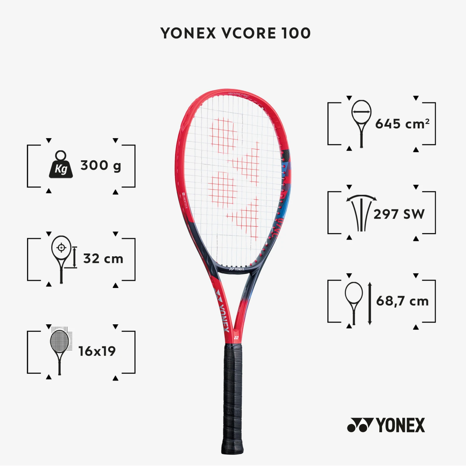 YONEX Adult Tennis Racket VCore 100 300g 2 YONEX Adult Tennis Racket VCore 100 300g - Image 2