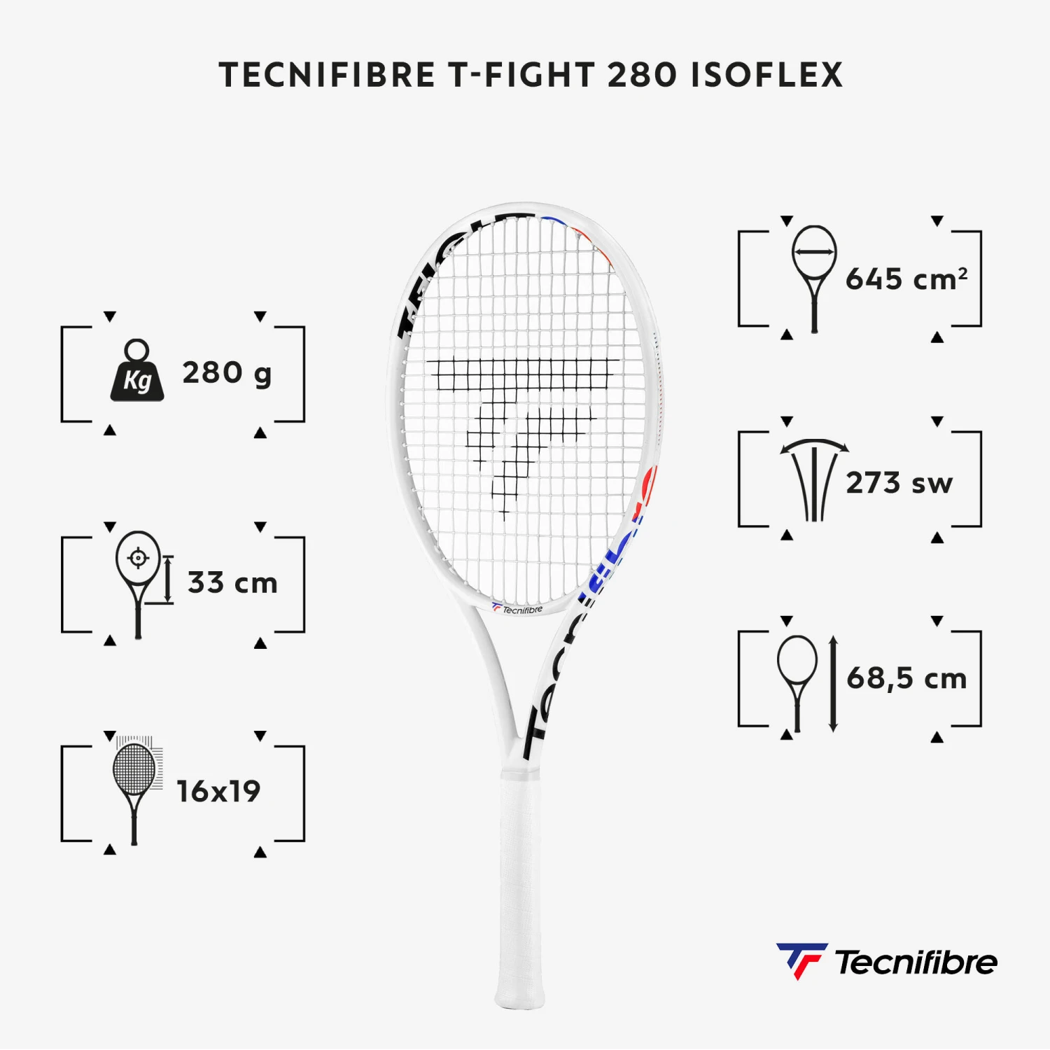 TECNIFIBRE Adult 280 G Unstrung Tennis Racket T-Fight 280 Isoflex 2 TECNIFIBRE Adult 280 G Unstrung Tennis Racket T-Fight 280 Isoflex - Image 2