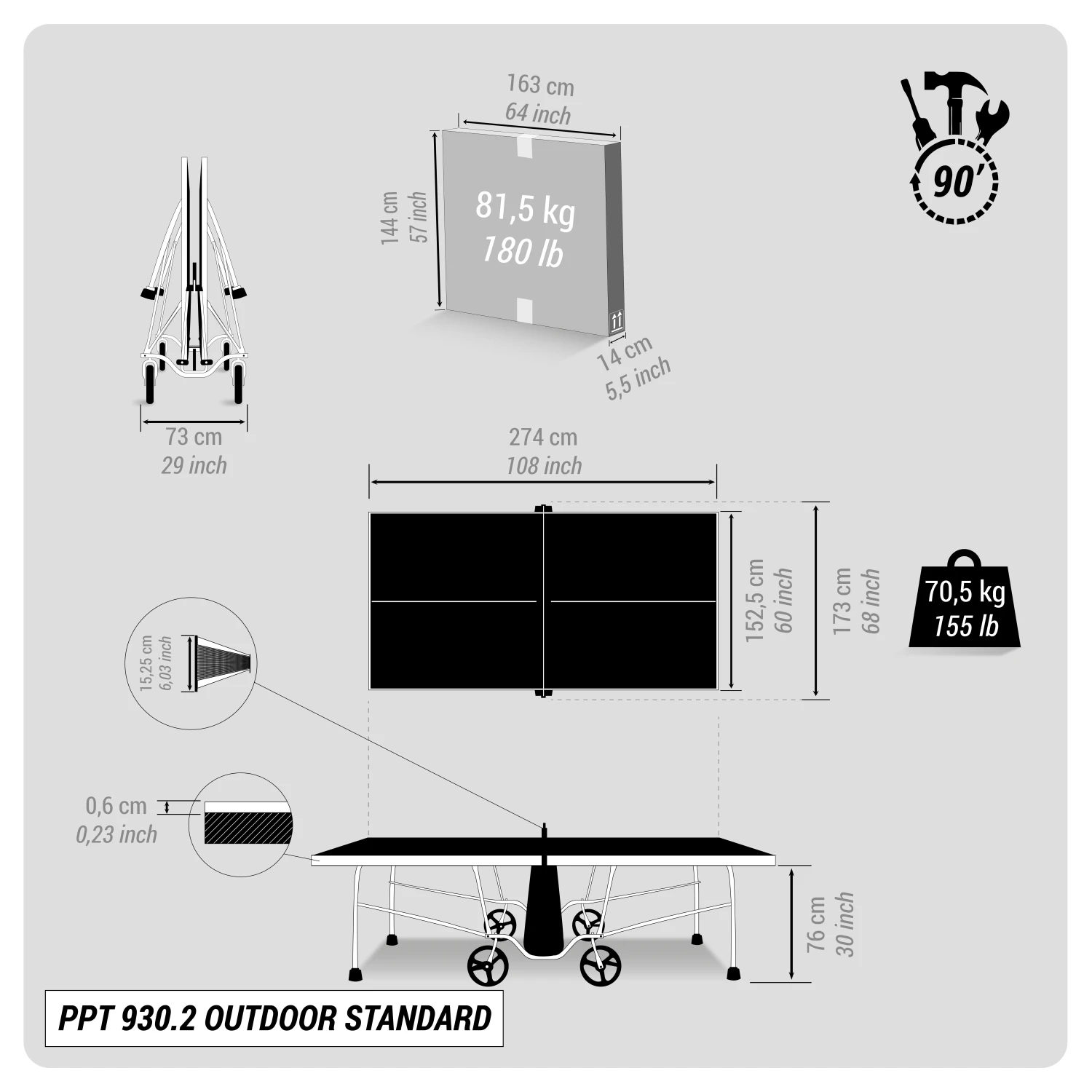 Outdoor Table Tennis Table PPT 930.2 With Cover - Black 3 Outdoor Table Tennis Table PPT 930.2 With Cover - Black - Image 3