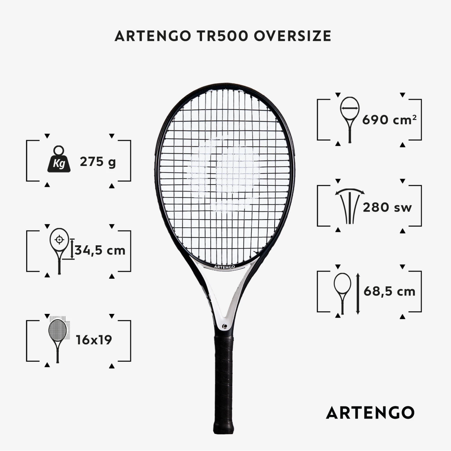 Artengo TR500 Oversize Adult Tennis Racket 2 Artengo TR500 Oversize Adult Tennis Racket - Image 2