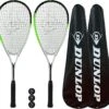 Dunlop Hyper Lite Max Squash Racket Twin Pack, Inc Covers & 3 Squash Balls