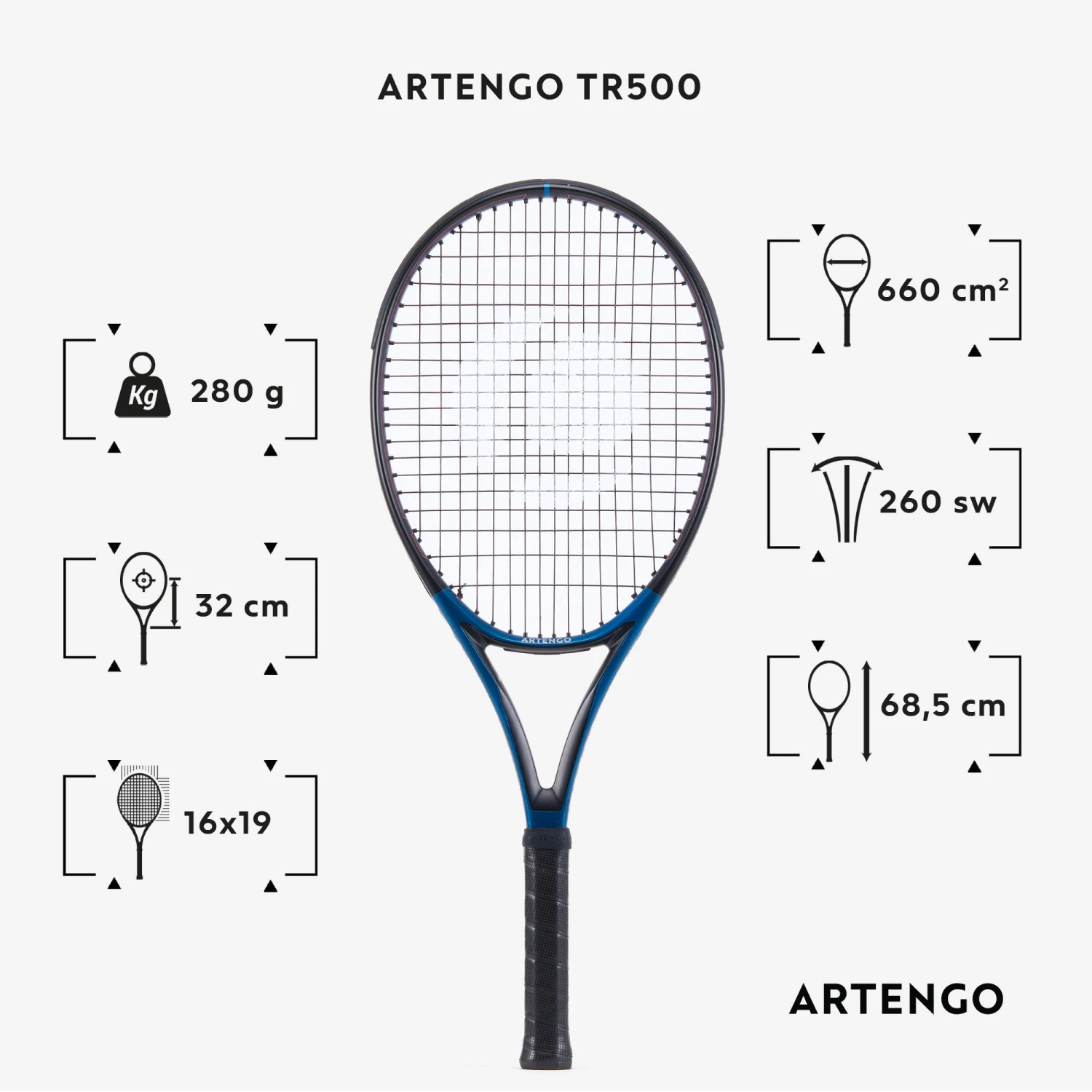 Artengo Adult Tennis Racket TR500 - Blue 2 Artengo Adult Tennis Racket TR500 - Blue - Image 2