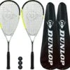 Dunlop Hyper Lite Pro Squash Racket Twin Pack, Inc Covers & 3 Squash Balls
