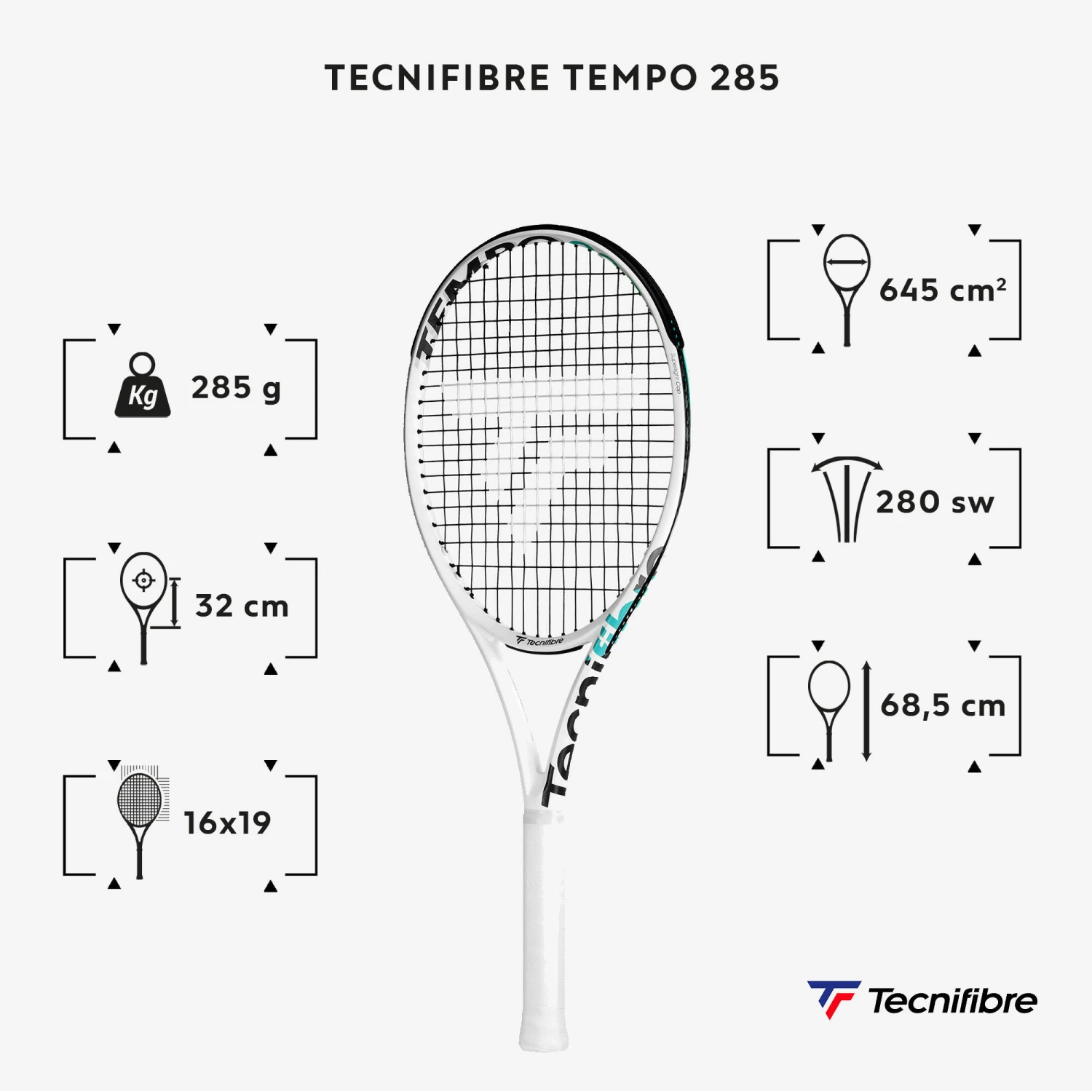 TECNIFIBRE Adult 285 G Unstrung Tennis Racket Tempo 285 2 TECNIFIBRE Adult 285 G Unstrung Tennis Racket Tempo 285 - Image 2
