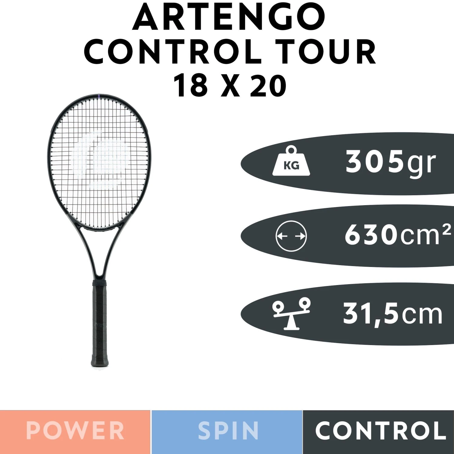 Artengo Adult Tennis Racket Control Tour TR960 18x20 Unstrung - Grey 14 Artengo Adult Tennis Racket Control Tour TR960 18x20 Unstrung - Grey - Image 14