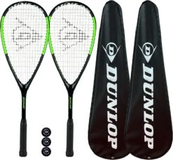 Dunlop Hypermax Ultimate Squash Racket Twin Set Inc Covers & 3 Squash Balls