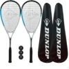Dunlop Hyper Lite Nano Squash Racket Twin Pack, Inc Covers & 3 Squash Balls